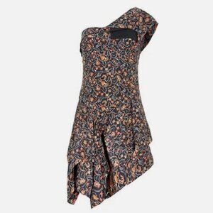 Isabel Marant Silk One Shoulder Asymmetrical Floral Mini Dress